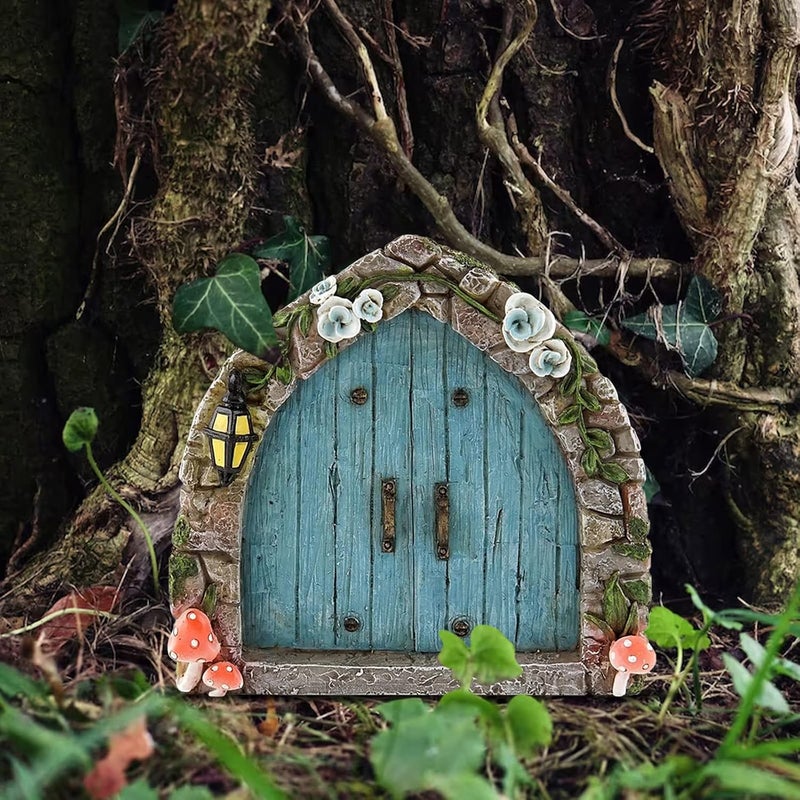 SETOFI Fairy Door for Tree, Wooden Fairy Doors Elf Door Miniature Wood Doors for Garden Yard Trees Ornaments (D) - Image 2